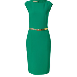 Emerald Belted Wool-Blend Sheath Dress