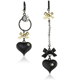 Mismatch Black Bubble Heart and Gold Bow Drop Earrings