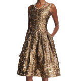 Sleeveless Scoop-Neck Metallic Matelasse Dress | Dark Gold